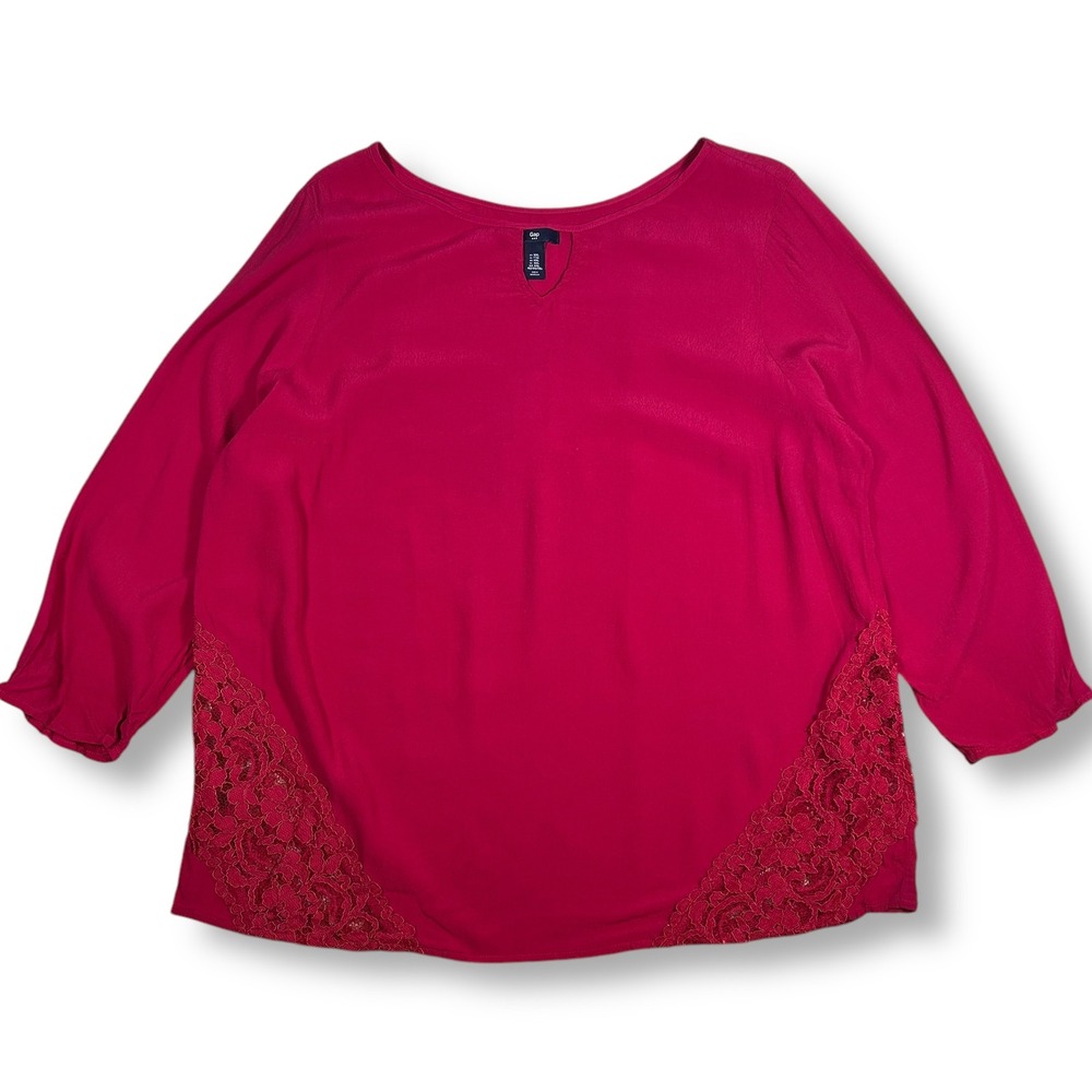 Gap Blouse Top Keyhole Neckline 3/4 Sleeve Lace Detail Pink‎ Womens XXL